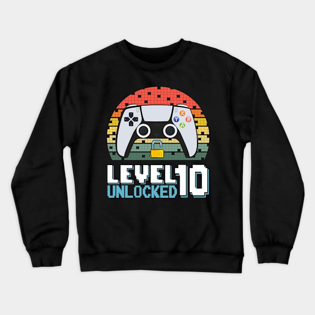 Level 10 Unlocked Vintage Retro Gaming Crewneck Sweatshirt by Asg Design